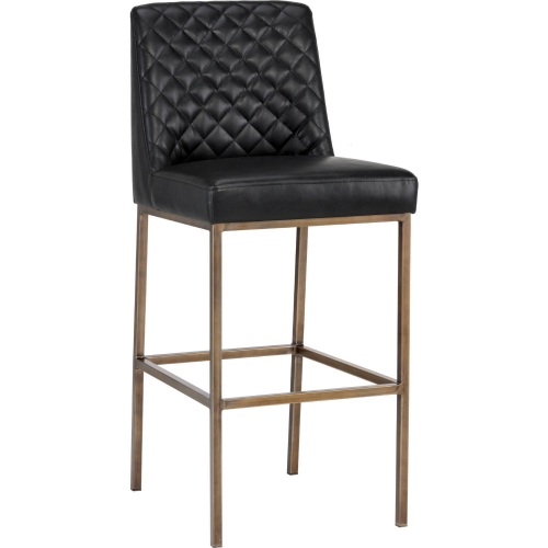 Leighland Bar Stool in Black Leatherette & Brass